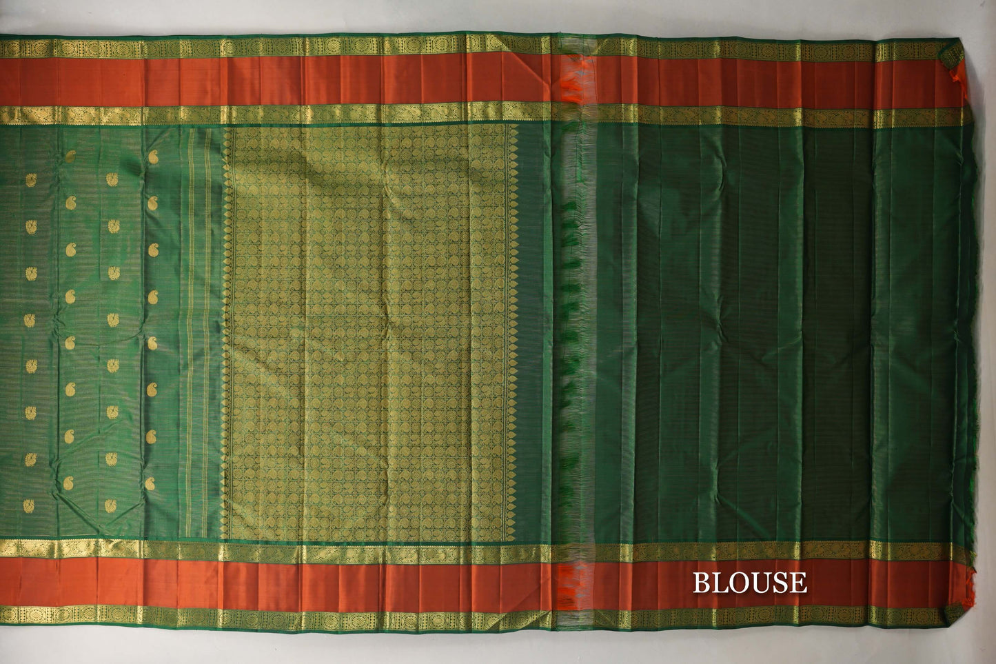 Deep Forest Green Vaira Oosi Vintage Kanjivaram Silk Saree  blouse