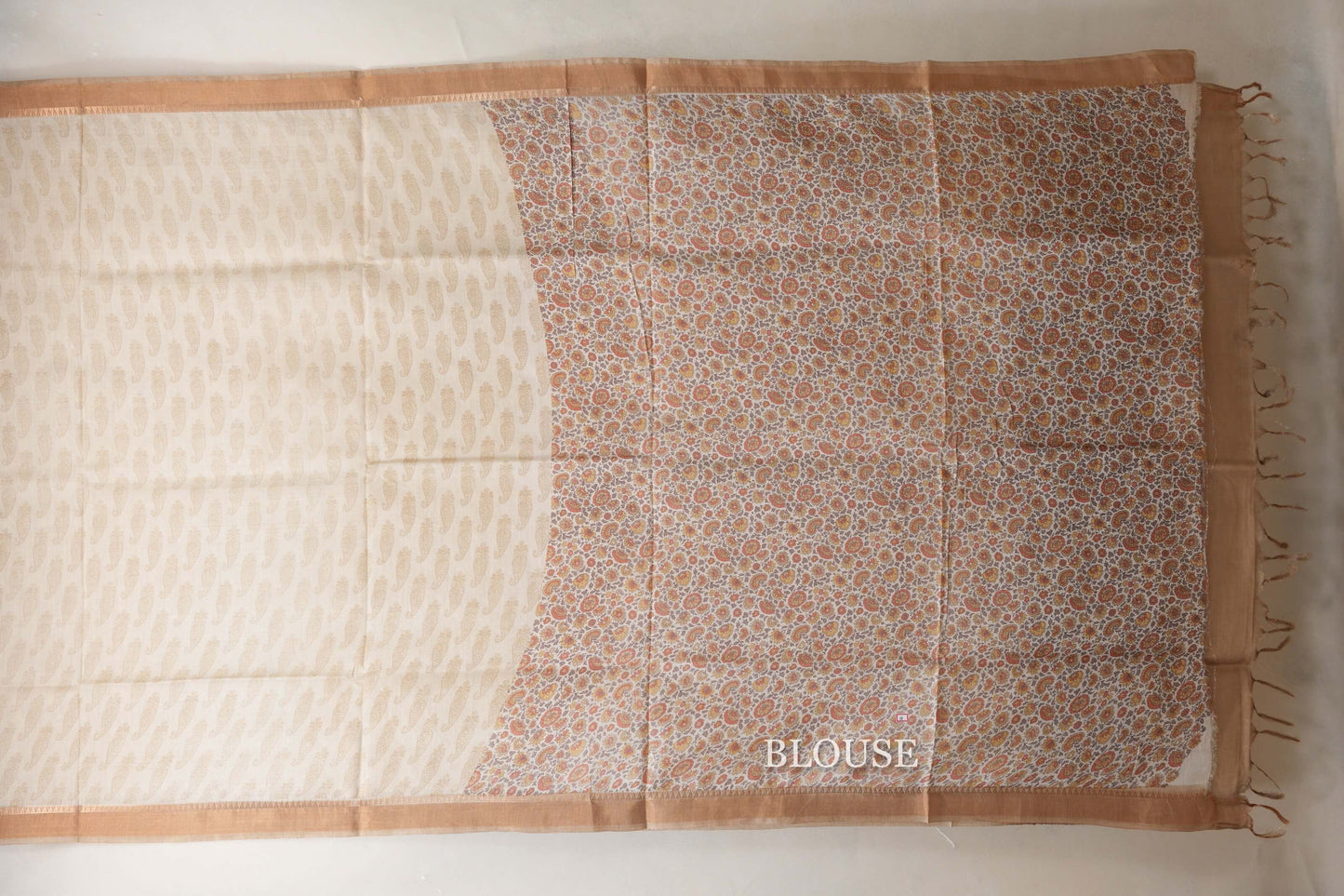 Cream with Beige gold Borders Tussar silk saree blouse