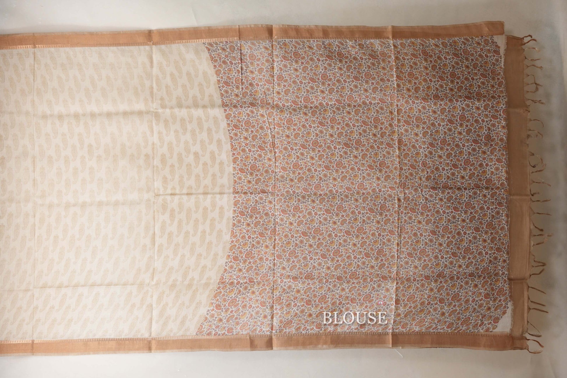 Cream with Beige gold Borders Tussar silk saree blouse
