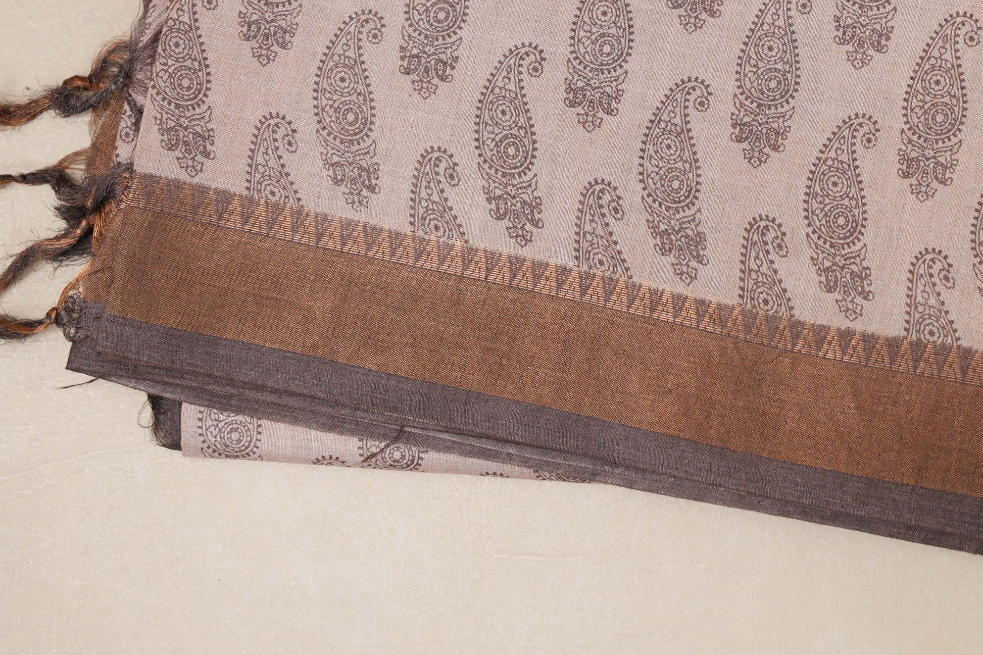Pastel pink with Coffee brown Borders Tussar silk saree border