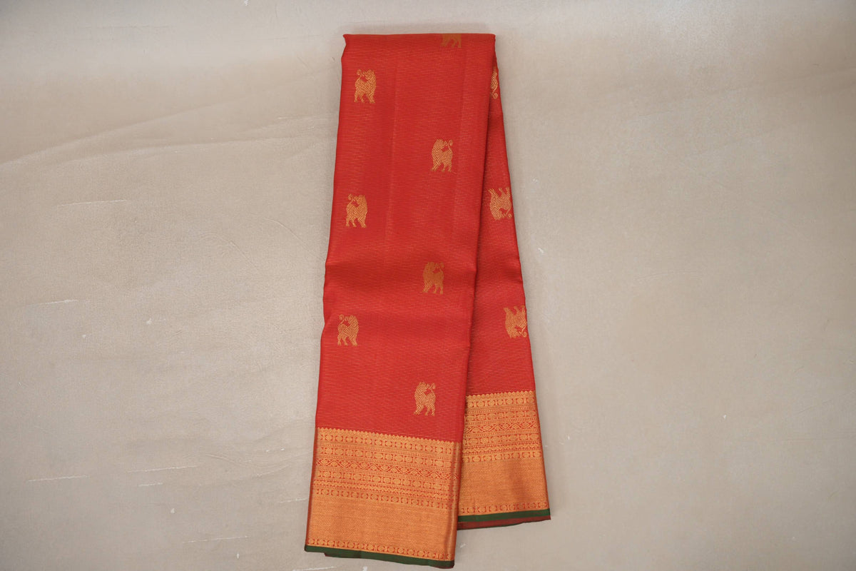 Bright Red Vaira Oosi Vintage Kanjivaram Silk Saree  online