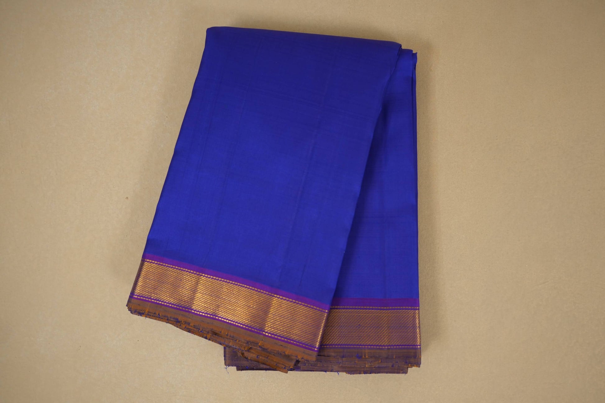 Folded Navy Blue with Magenta Borders Kanjivaram Silk Saree