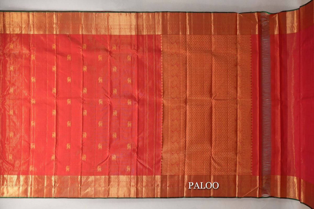 Bright Red Vaira Oosi Vintage Kanjivaram Silk Saree 
