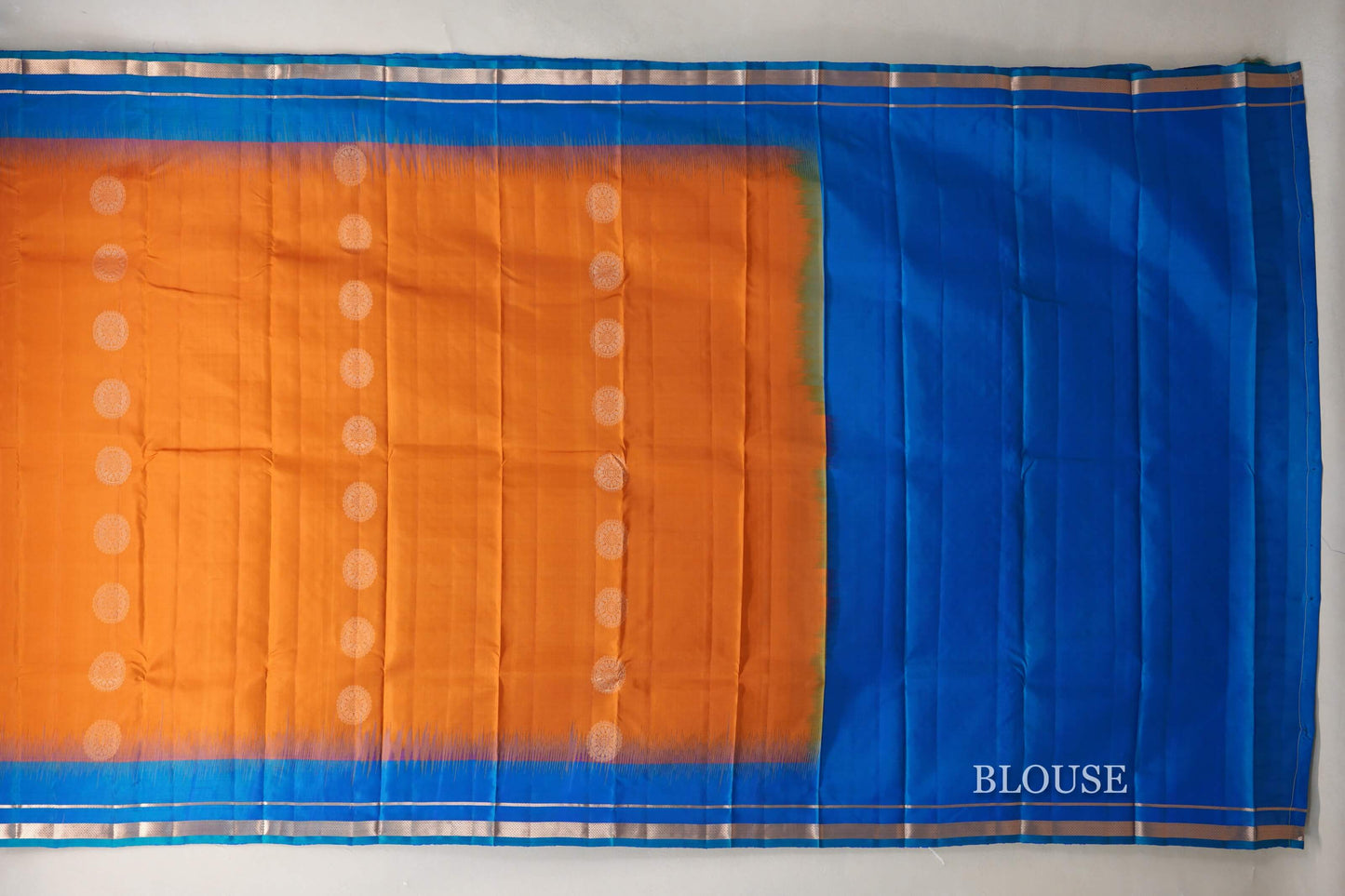 Burnt Orange with Peacock Blue Borders Light Weight Kanjivaram Silk Saree blouse