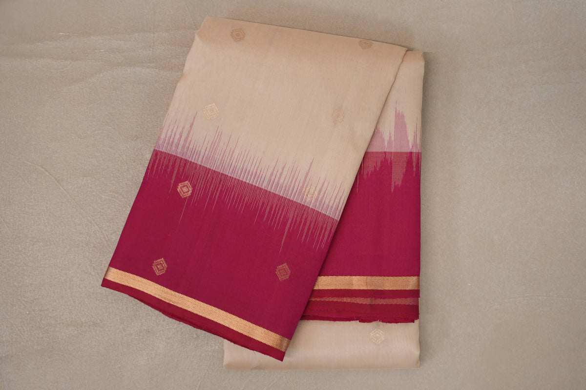 Cream Beige with Rani Pink Borders Light Weight Kanjivaram Silk Saree