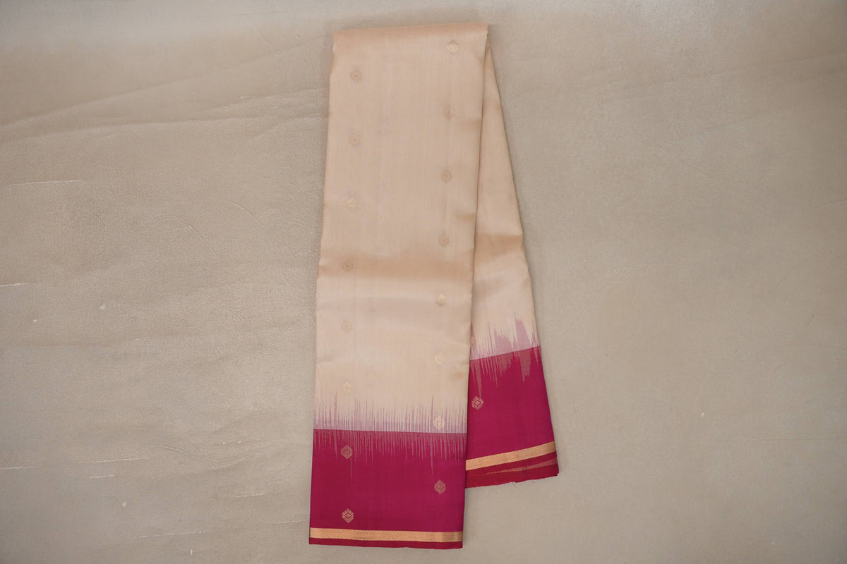 Online Cream Beige with Rani Pink Borders Light Weight Kanjivaram Silk Saree