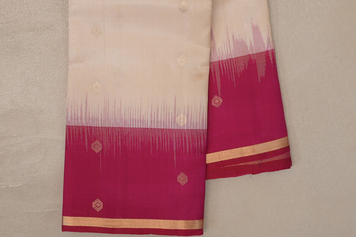 Cream Beige Light Weight Kanjivaram Silk Saree border