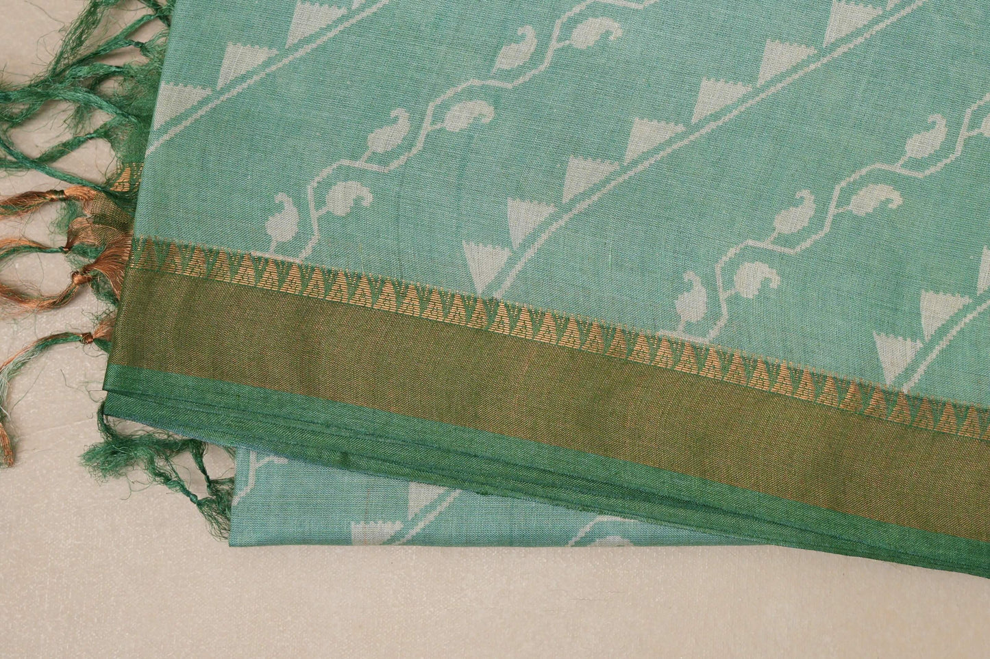Light green with leaf green borders Tussar silk saree border