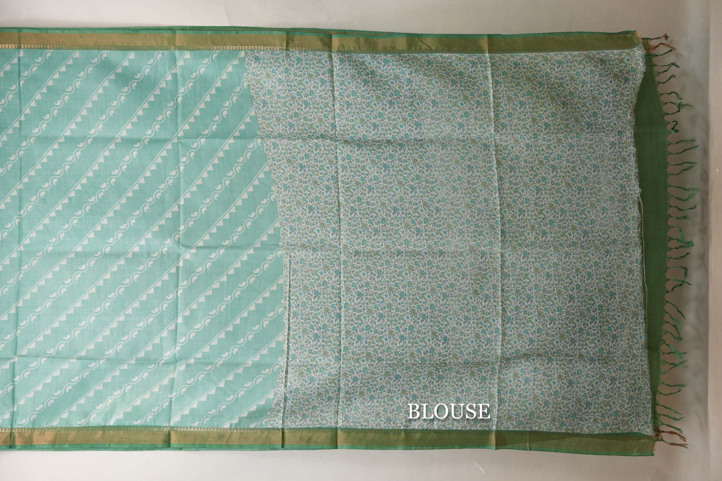 Light green with leaf green borders Tussar silk saree blouse