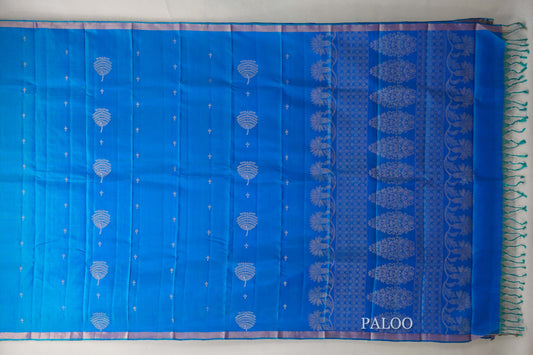 Peacock Blue Light Weight Kanjivaram Silk Saree paloo