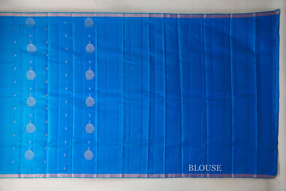 Peacock Blue Light Weight Kanjivaram Silk Saree blouse