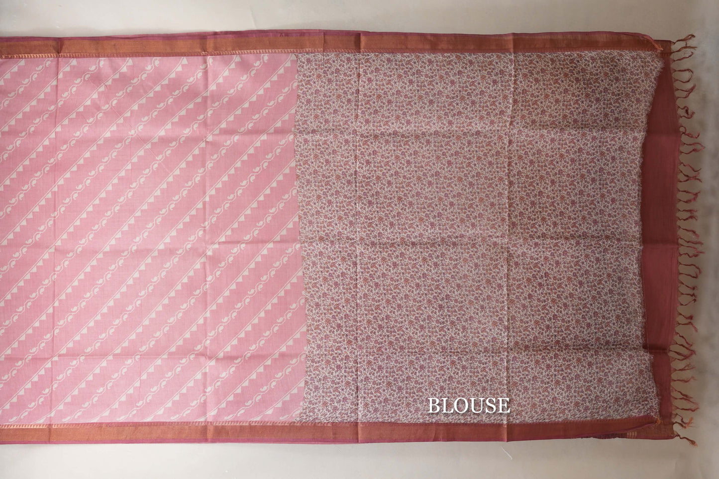 Flamingo Pink with amarnath pink borders Tussar silk saree  blouse