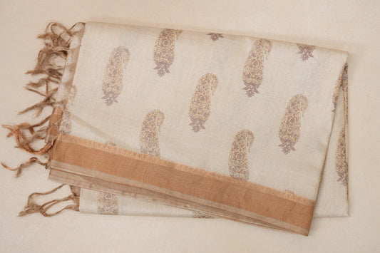 Cream with Antique Gold borders Tussar silk saree SS8839