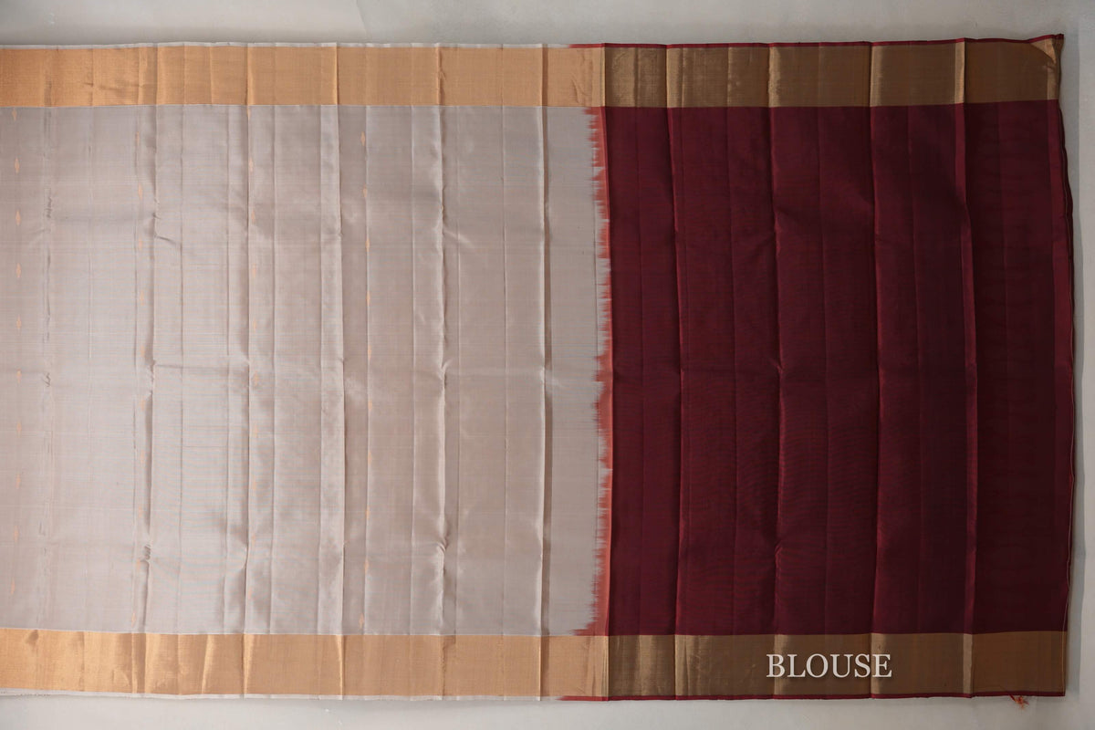 Dark Beige Light Weight Kanjivaram Silk Saree blouse