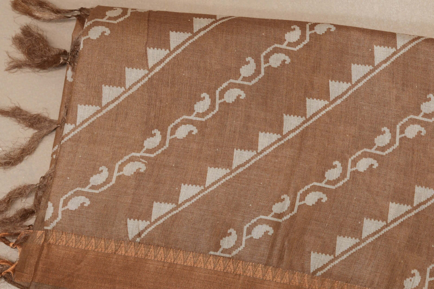 Sand brown with Antique Gold borders Tussar silk saree SS8840