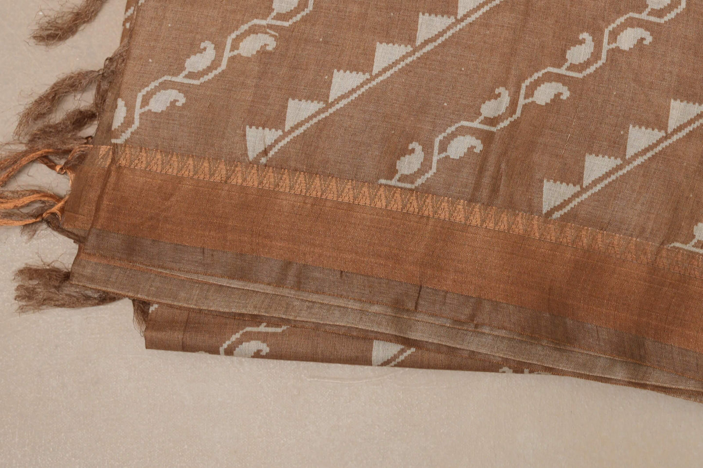 Sand brown with Antique Gold borders Tussar silk saree SS8840