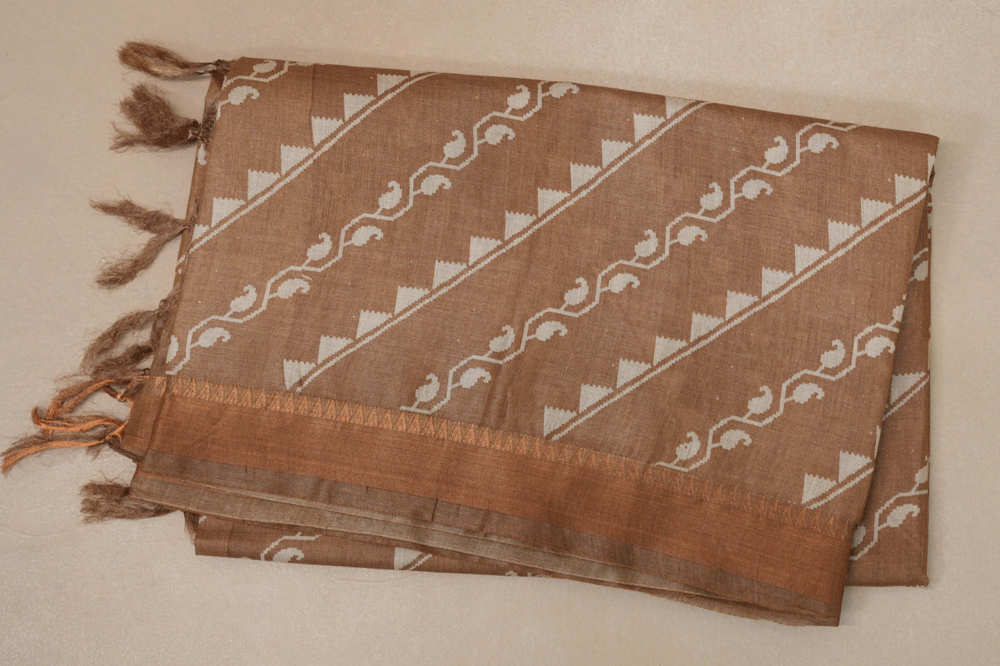 Sand brown with Antique Gold borders Tussar silk saree SS8840