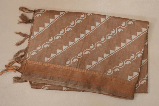 Sand brown with Antique Gold borders Tussar silk saree SS8840