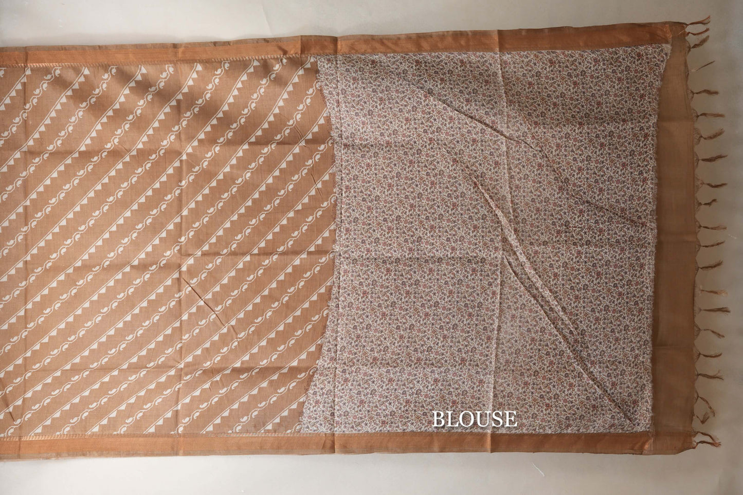 Sand brown with Antique Gold borders Tussar silk saree SS8840
