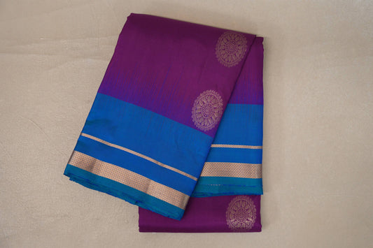 Deep Magenta with Peacock Blue Borders Light Weight Kanjivaram Silk Saree