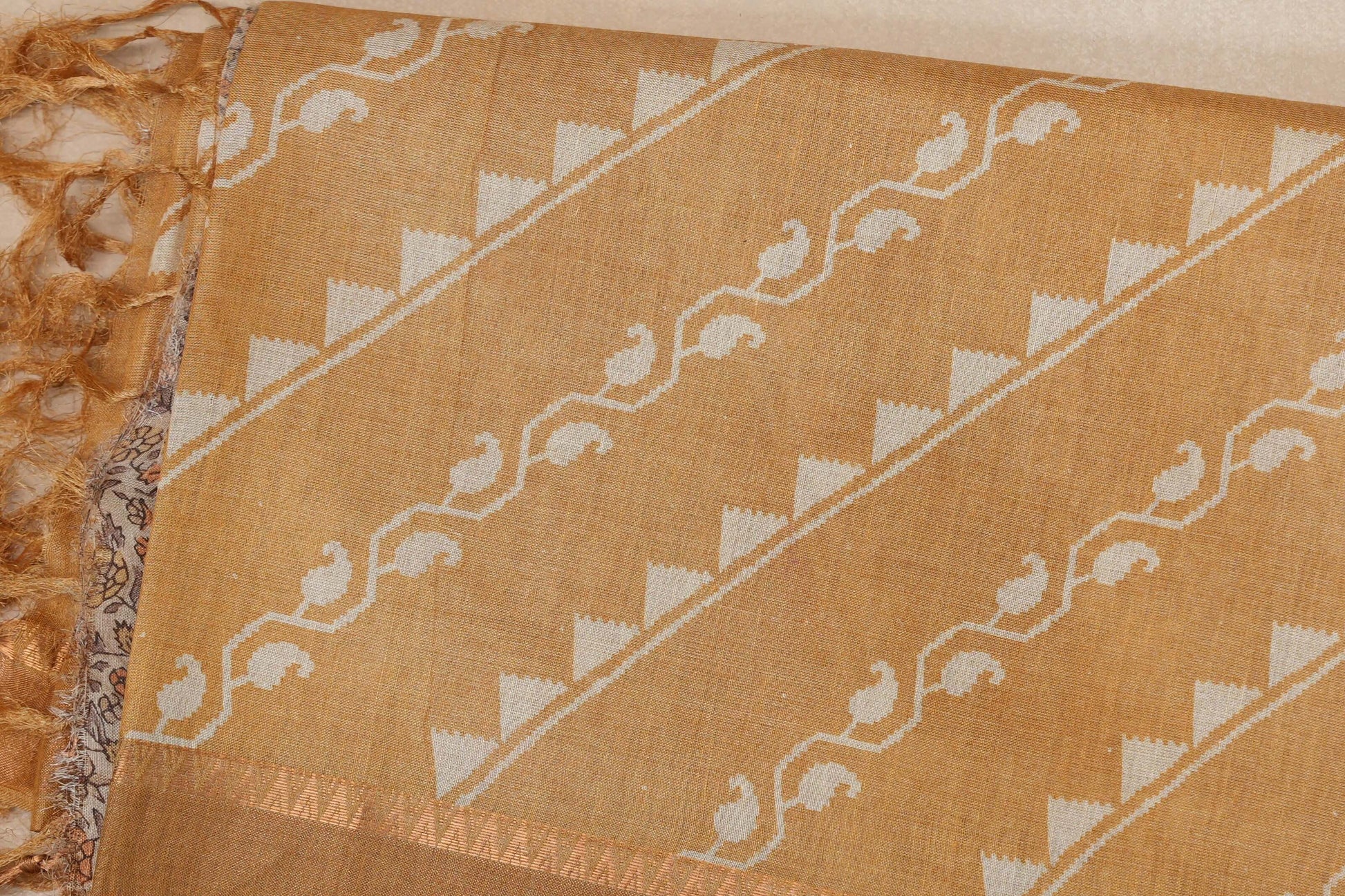 Mustard yellow with Metallic gold borders Tussar silk saree body