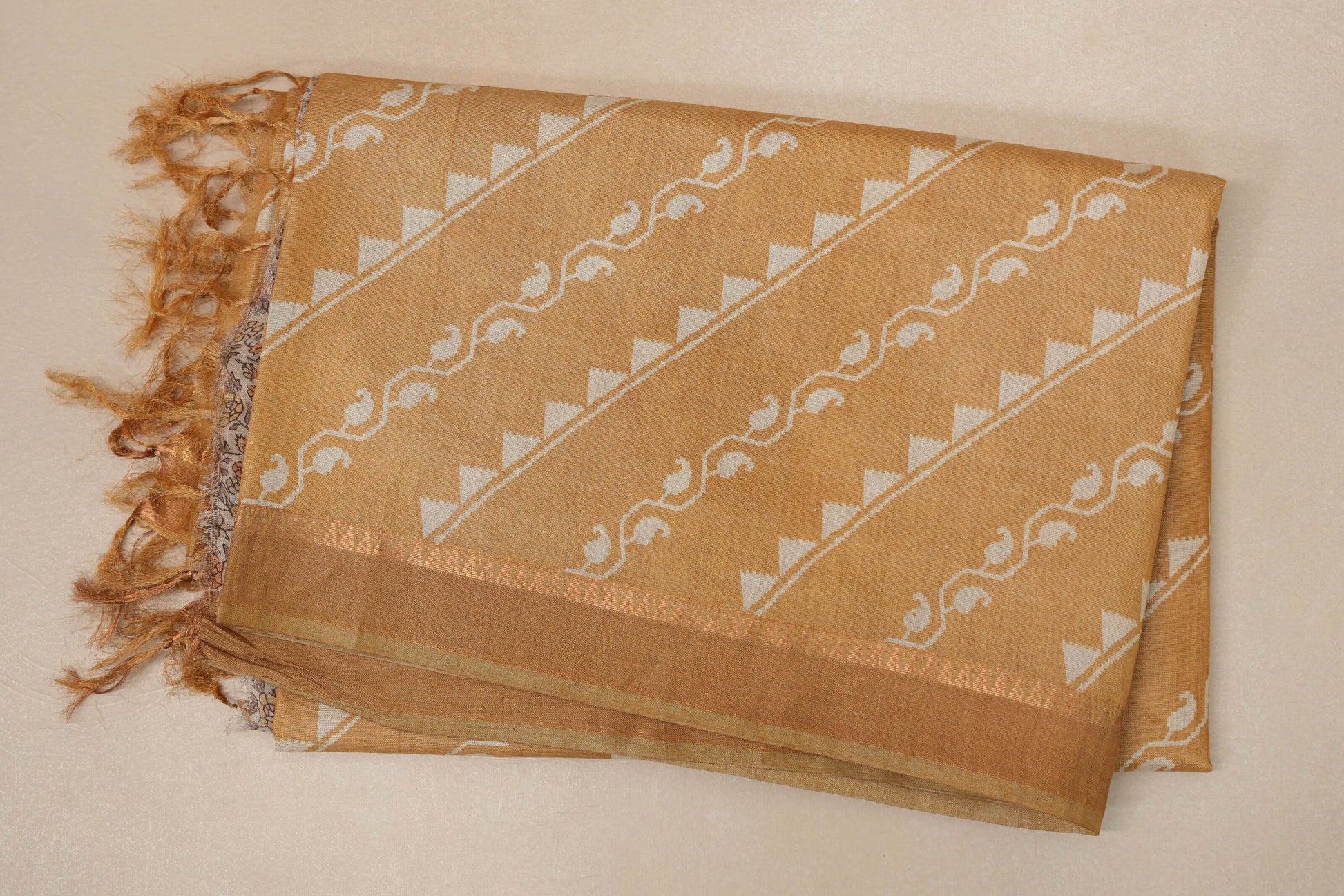 Mustard yellow with Metallic gold borders Tussar silk saree
