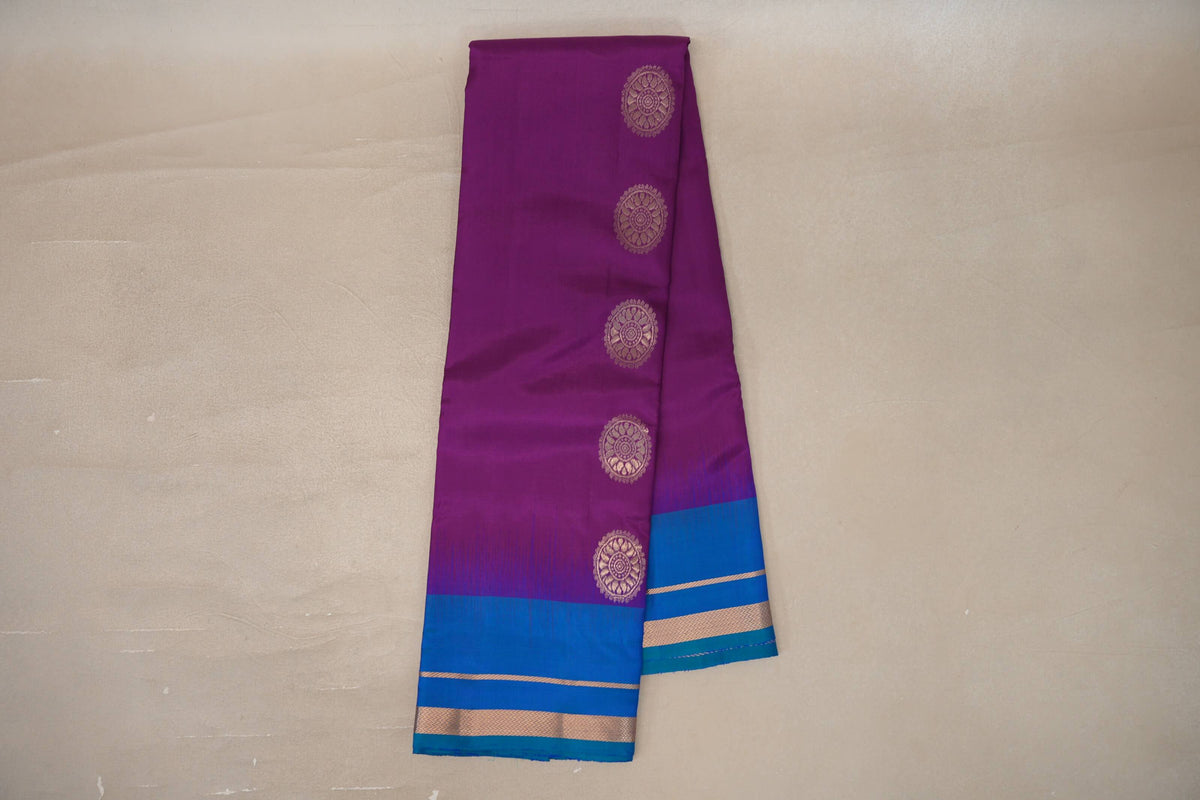 Online Deep Magenta with Peacock Blue Borders Light Weight Kanjivaram Silk Saree