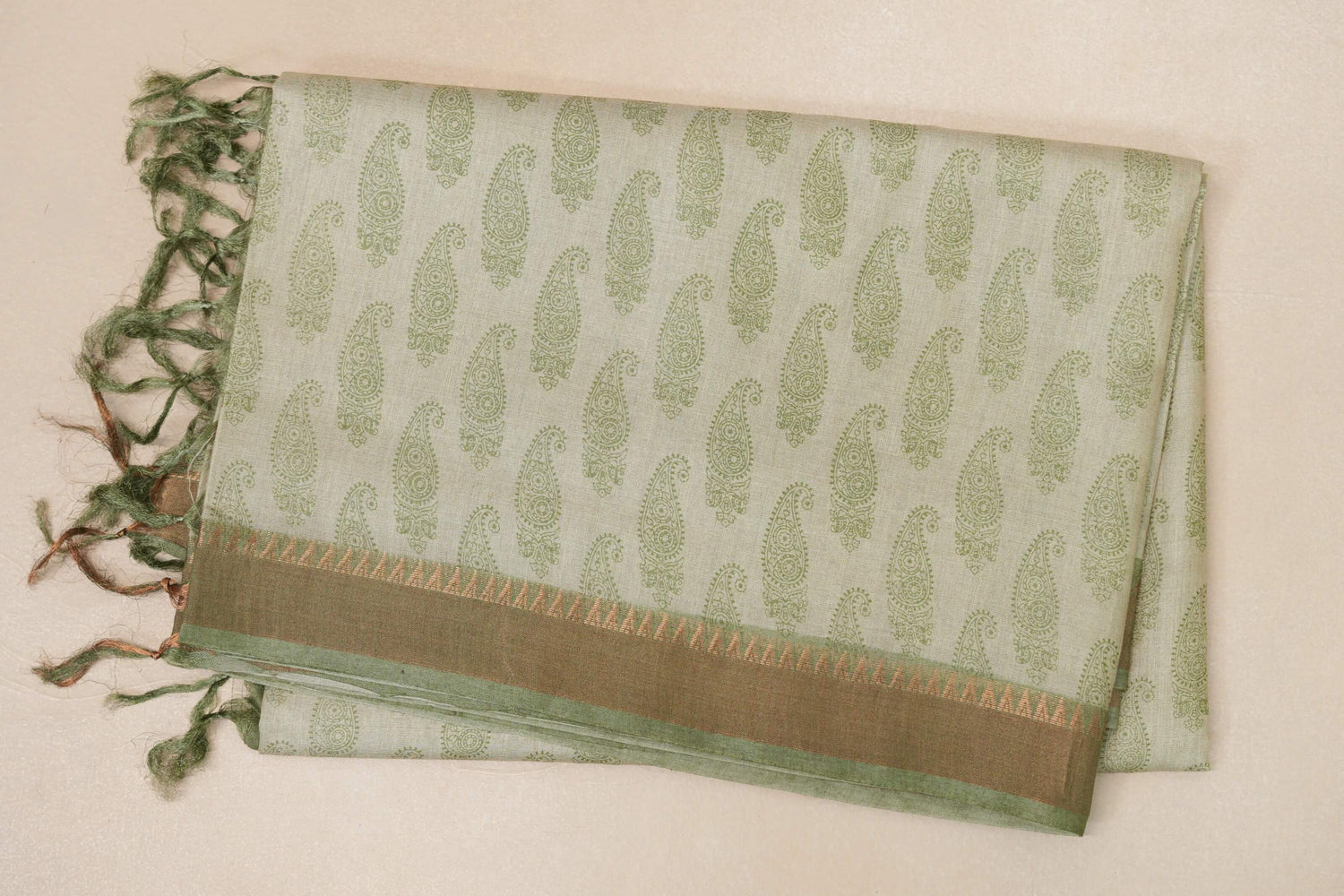 Pastel Sage Green with Sage Green borders Tussar silk saree 