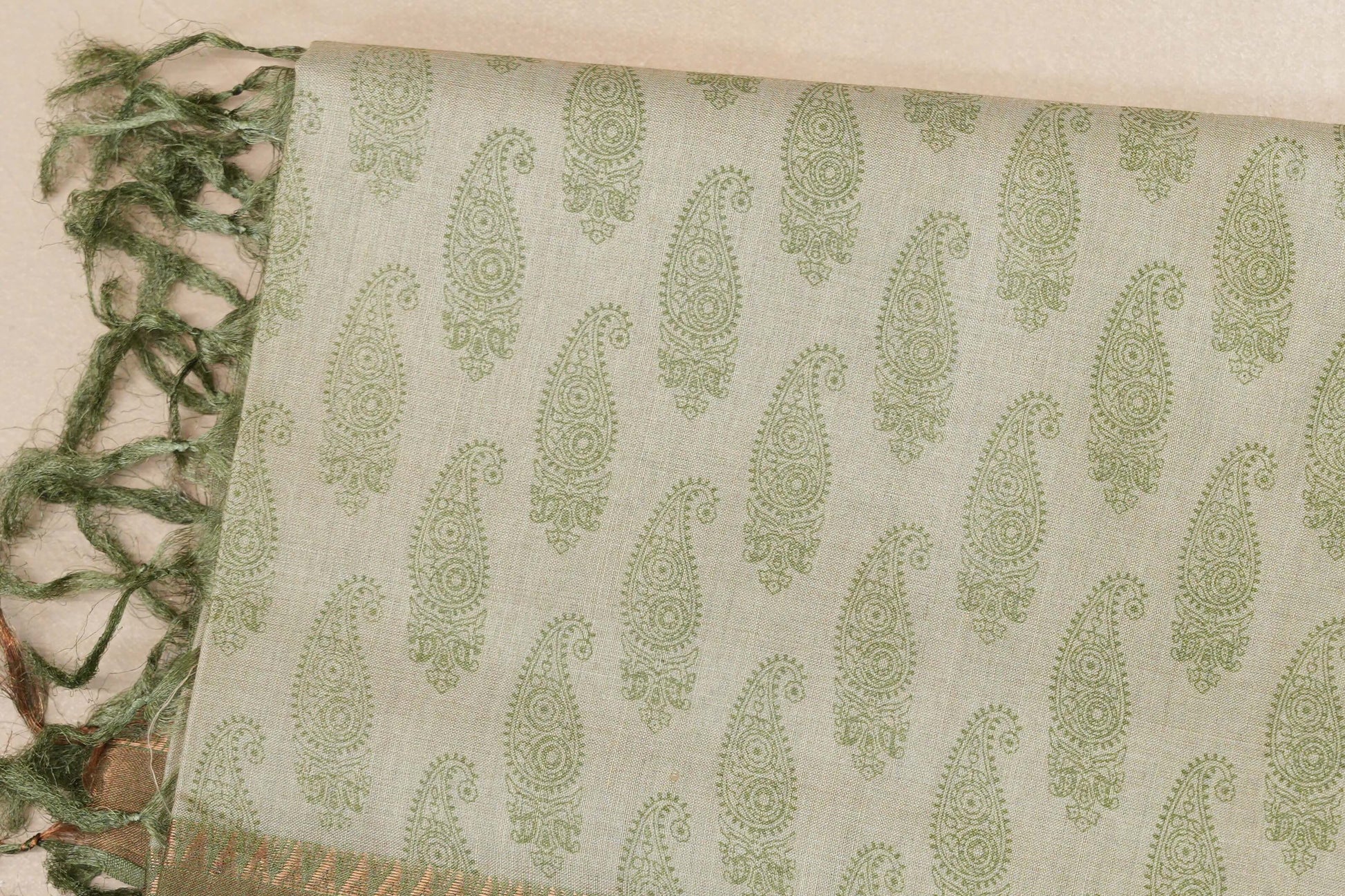 Pastel Sage Green with Sage Green borders Tussar silk saree  body
