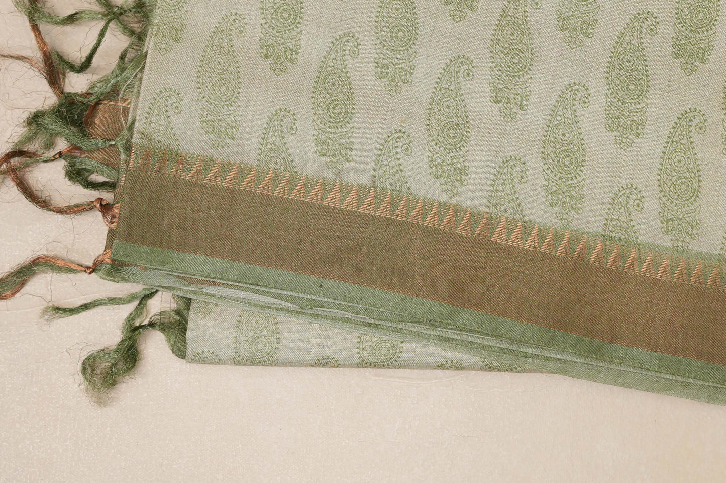 Pastel Sage Green with Sage Green borders Tussar silk saree SS8845