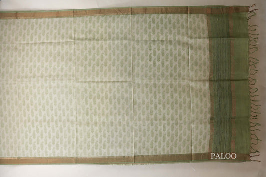 Pastel Sage Green with Sage Green borders Tussar silk saree  paloo