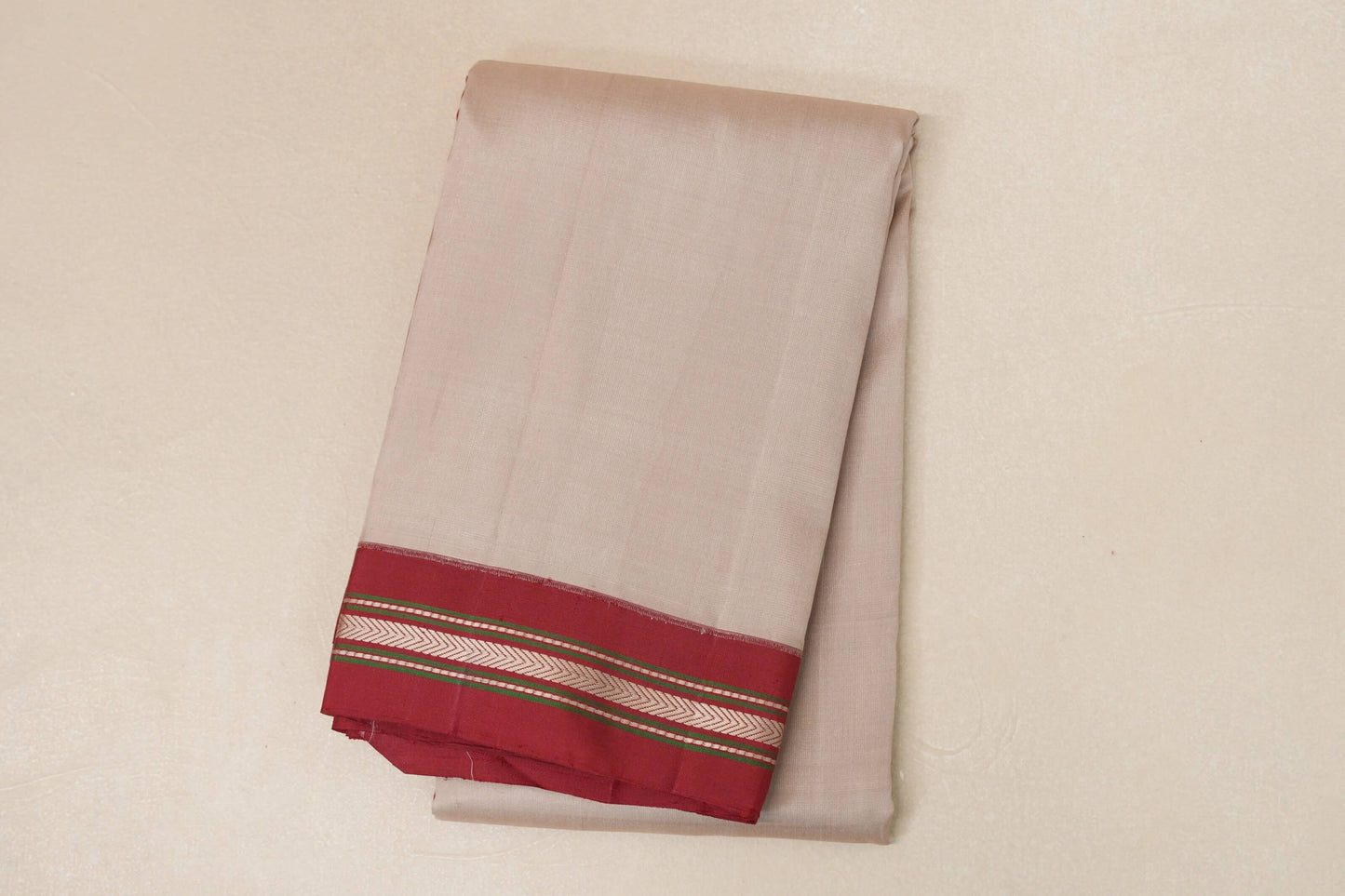 Dark beige with Deep Red borders Light Weight Kanjivaram Silk Saree 
