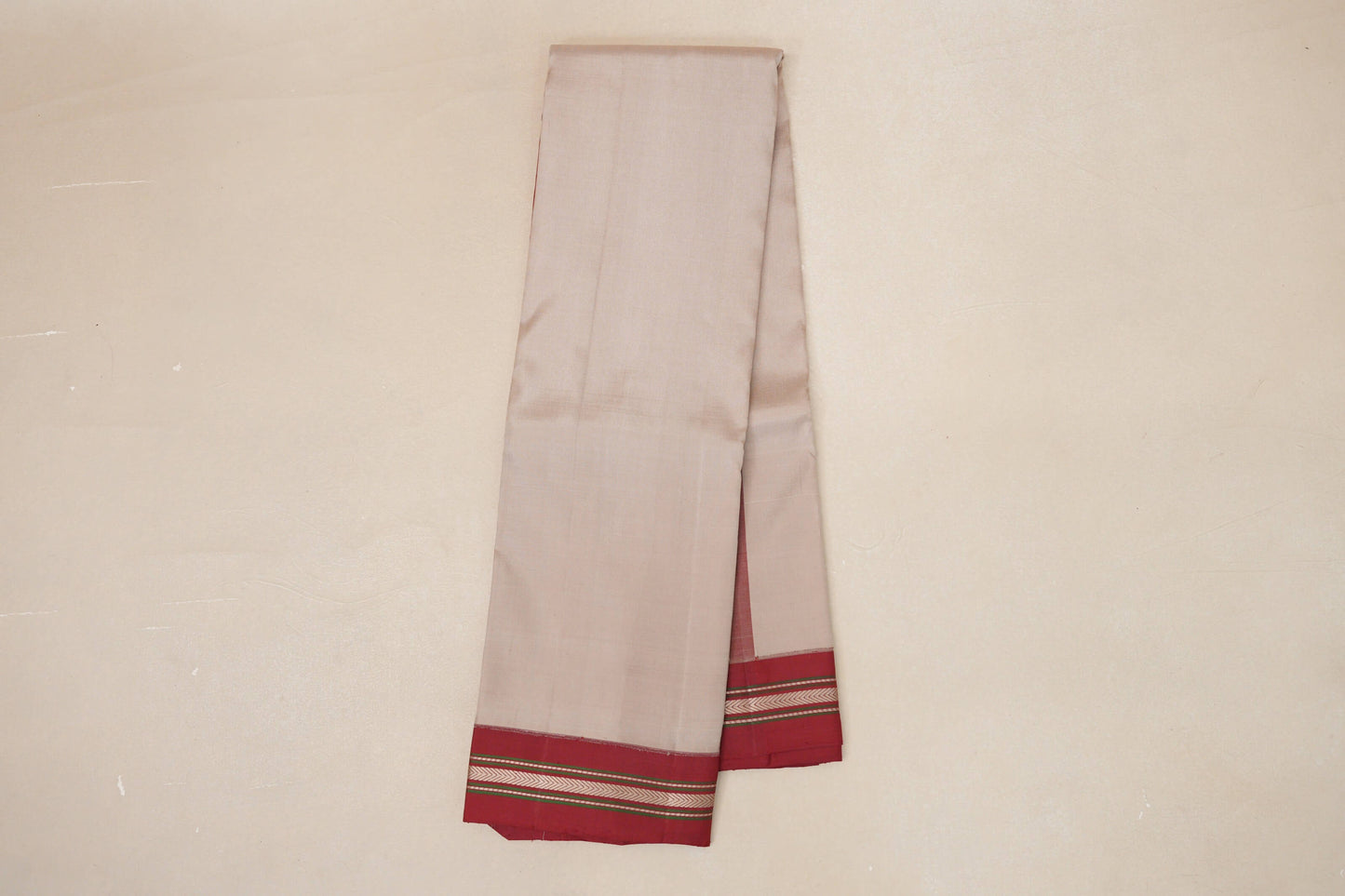 Dark beige with Deep Red borders Light Weight Kanjivaram Silk Saree SS8849