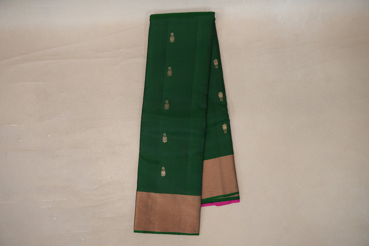 Online Bottle Green Light Weight Kanjivaram Silk Saree