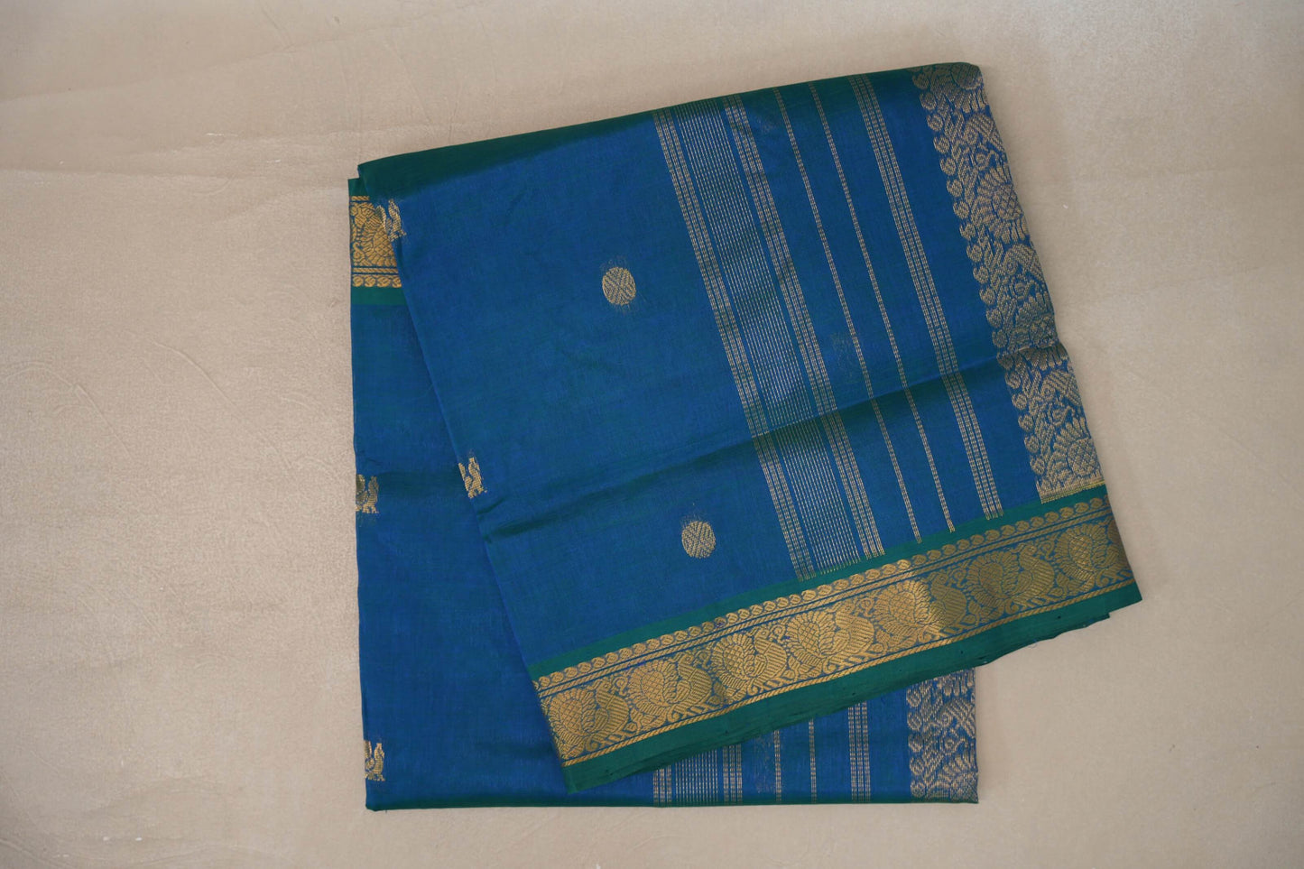 Peacock Blue Vegan Silk Cotton Saree