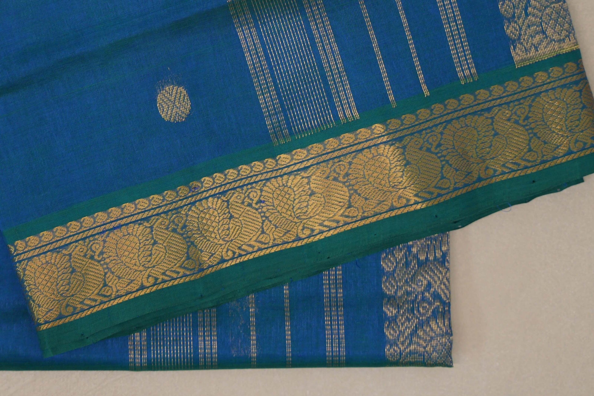 Peacock Blue Vegan Silk Cotton Saree border