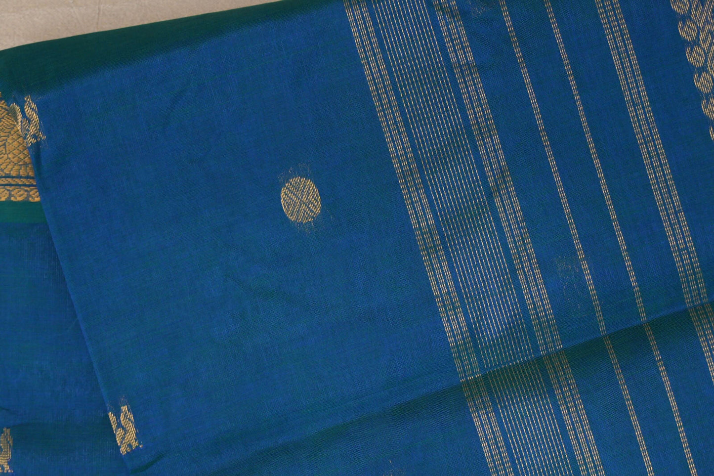 Peacock Blue Vegan Silk Cotton Saree body