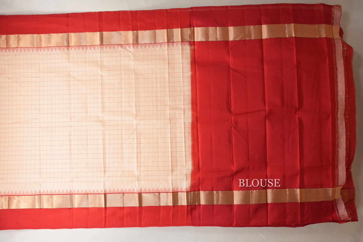 Sandal with Red borders Light Weight Kanjivaram Silk Saree blouse
