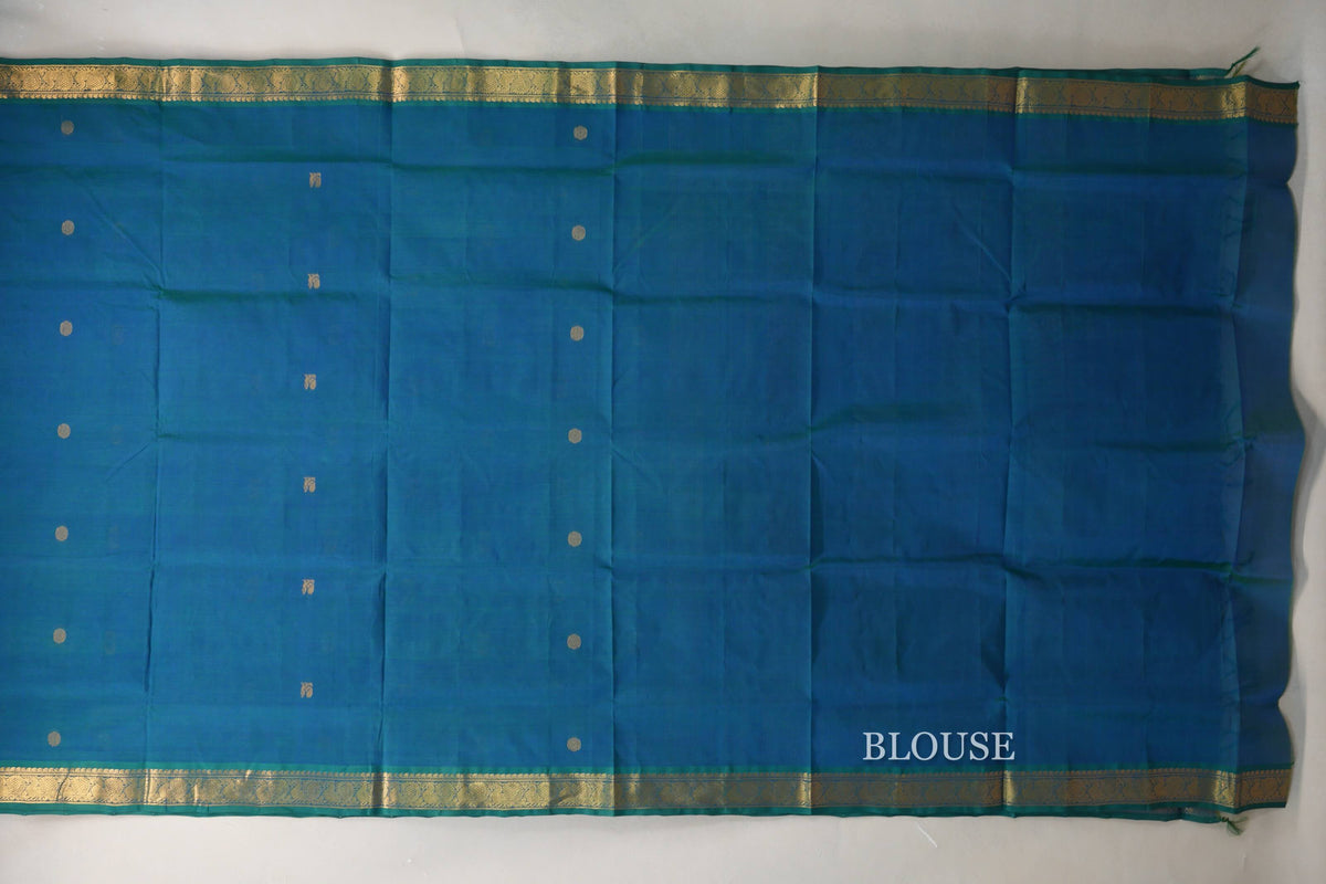 Peacock Blue Vegan Silk Cotton Saree blouse