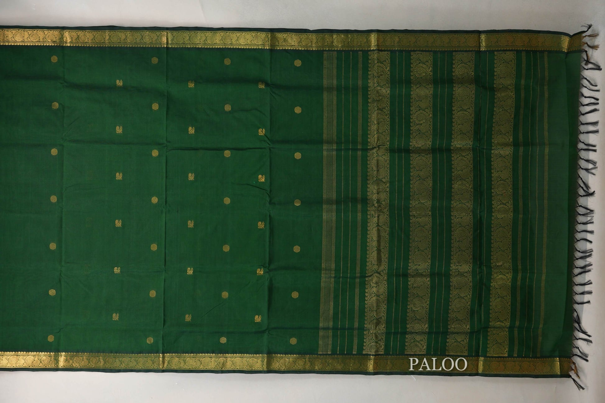 Deep Bottle Green Vegan Silk Cotton Saree paloo