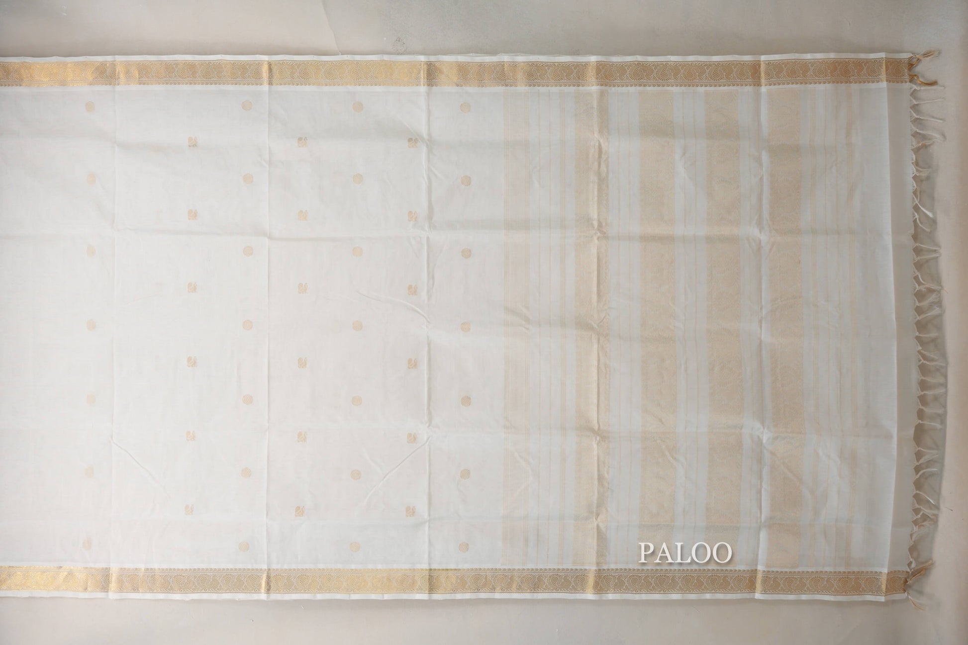 Cream Vegan Silk Cotton Saree paloo