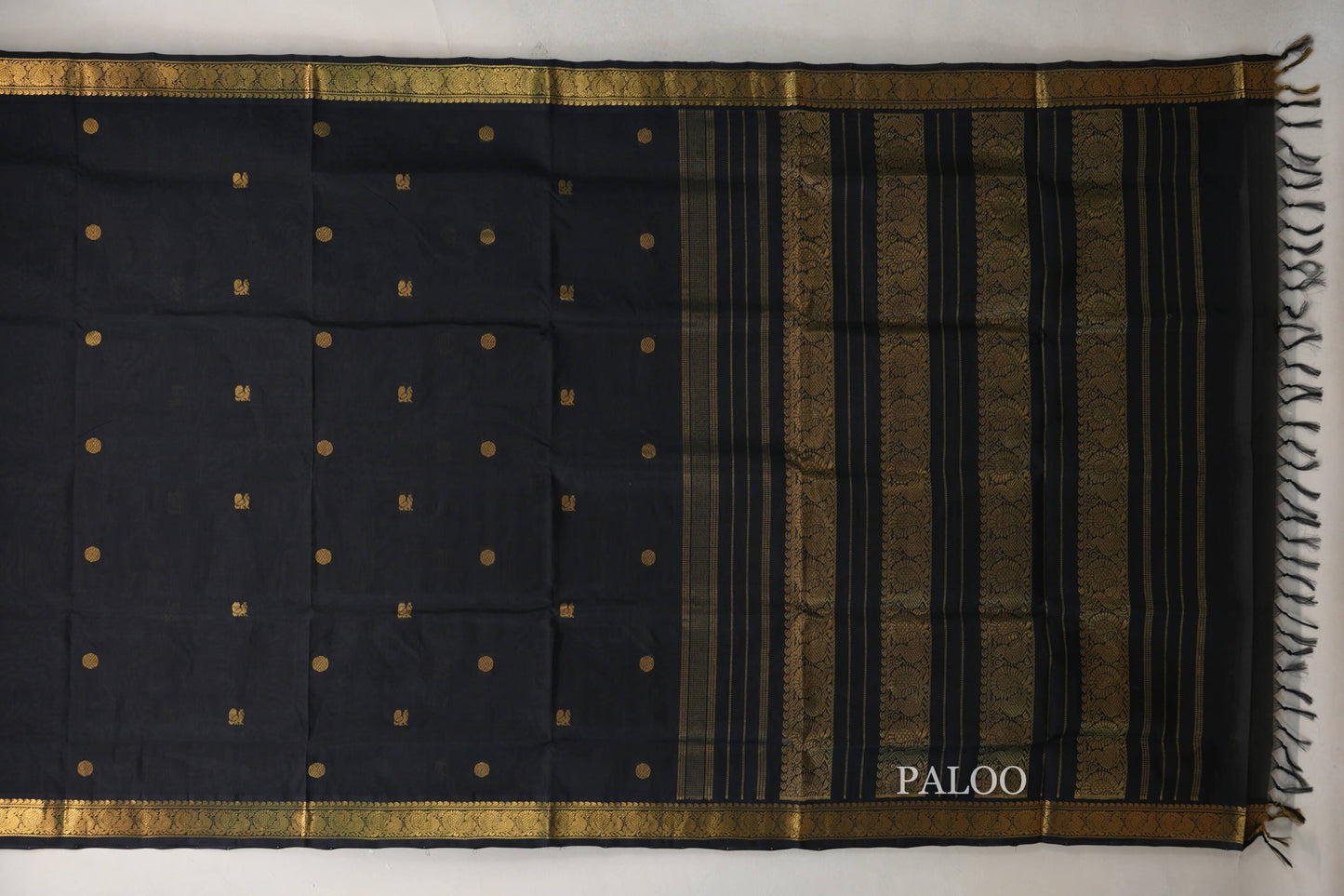 Black Vegan Silk Cotton Saree paloo