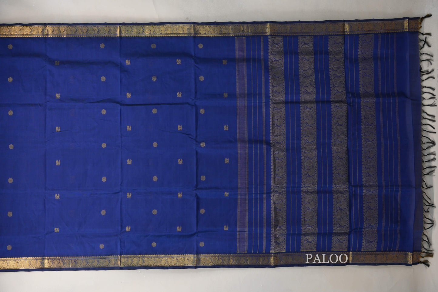 Deep Blue Vegan Silk Cotton Saree paloo