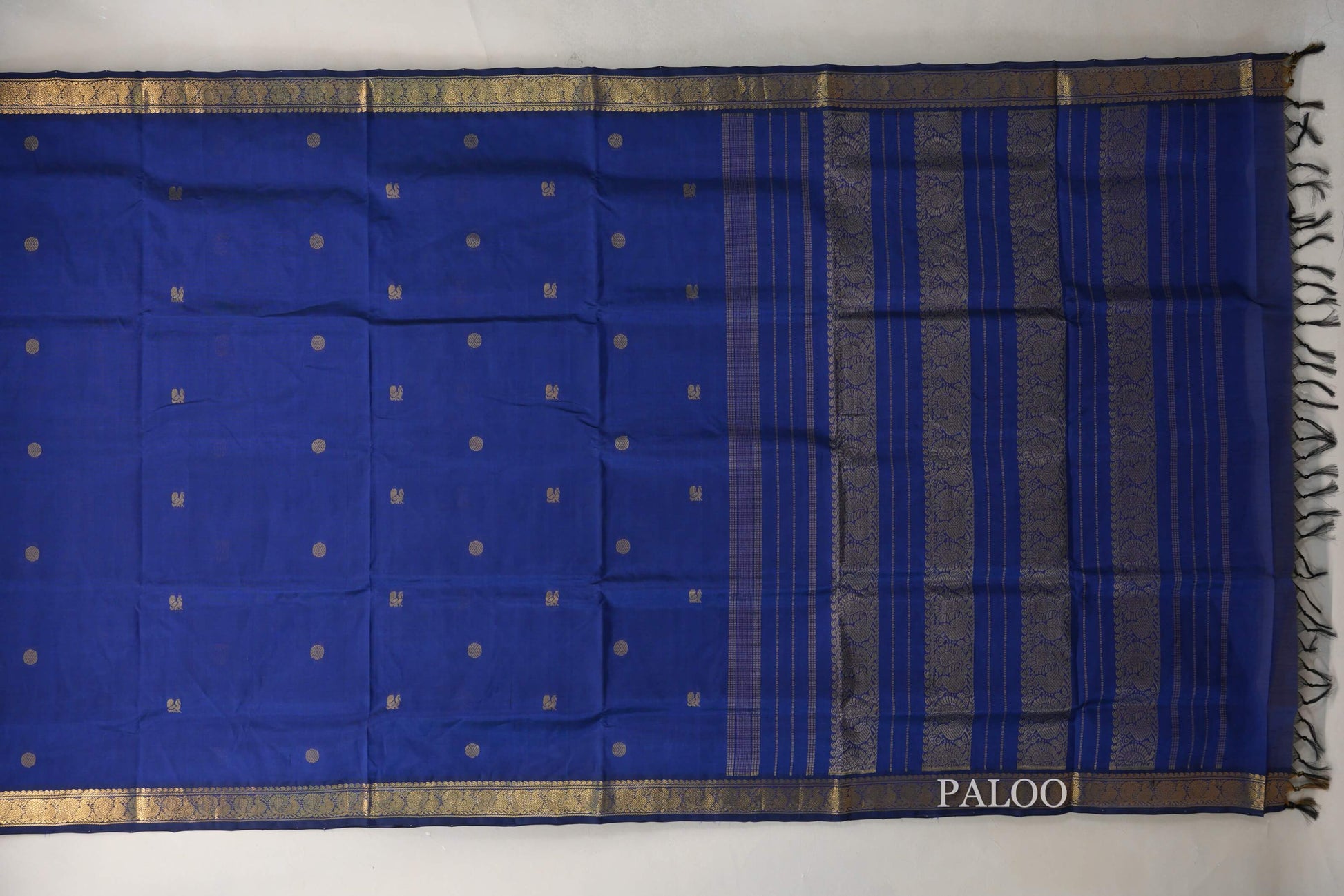 Deep Blue Vegan Silk Cotton Saree paloo