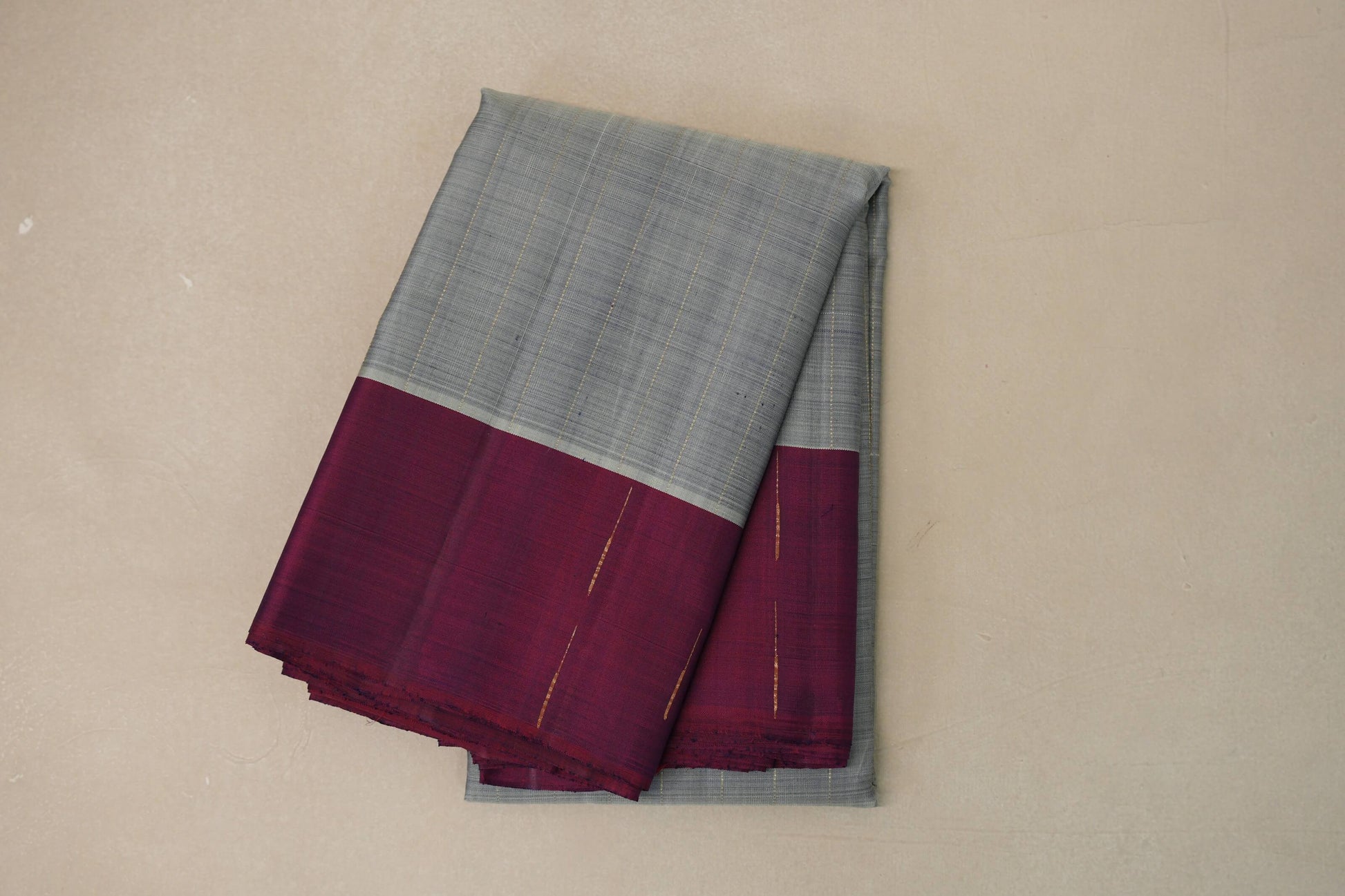 Grey with magenta border Vintage Kanjivaram Silk Saree