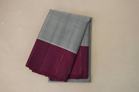 Grey with magenta border Vintage Kanjivaram Silk Saree