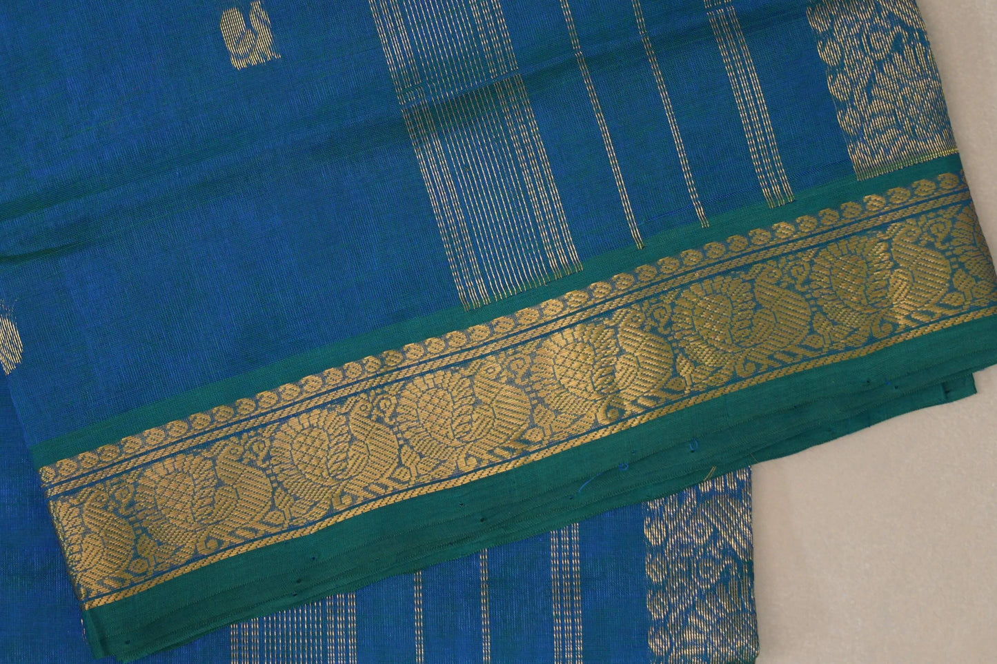 Peacock Blue Vegan Silk Cotton Saree border