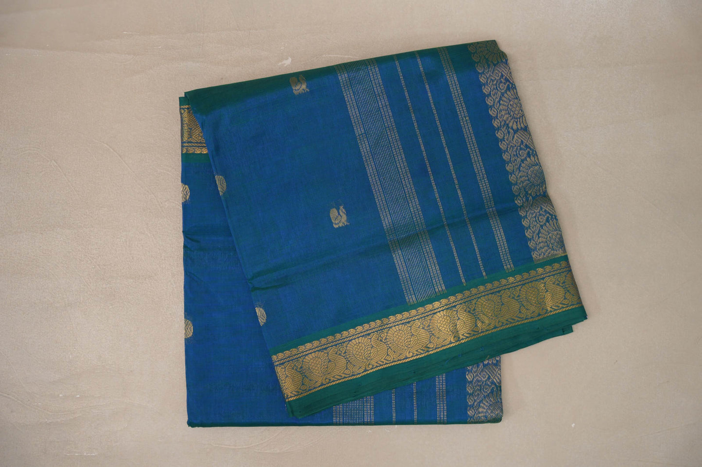 Peacock Blue Vegan Silk Cotton Saree 