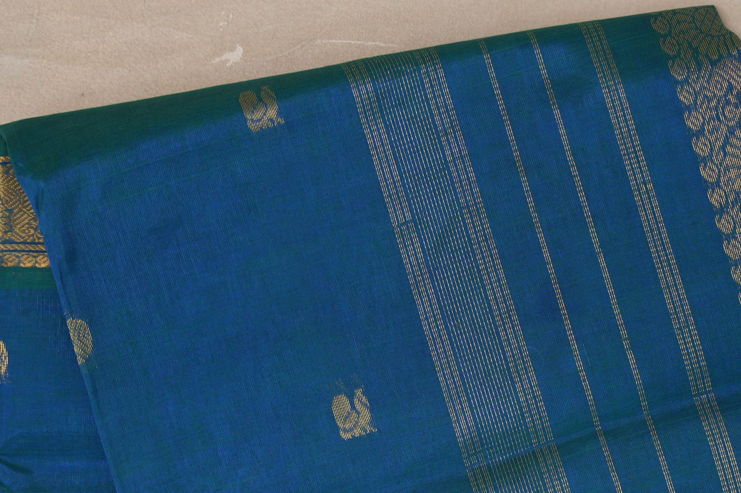 Peacock Blue Vegan Silk Cotton Saree body