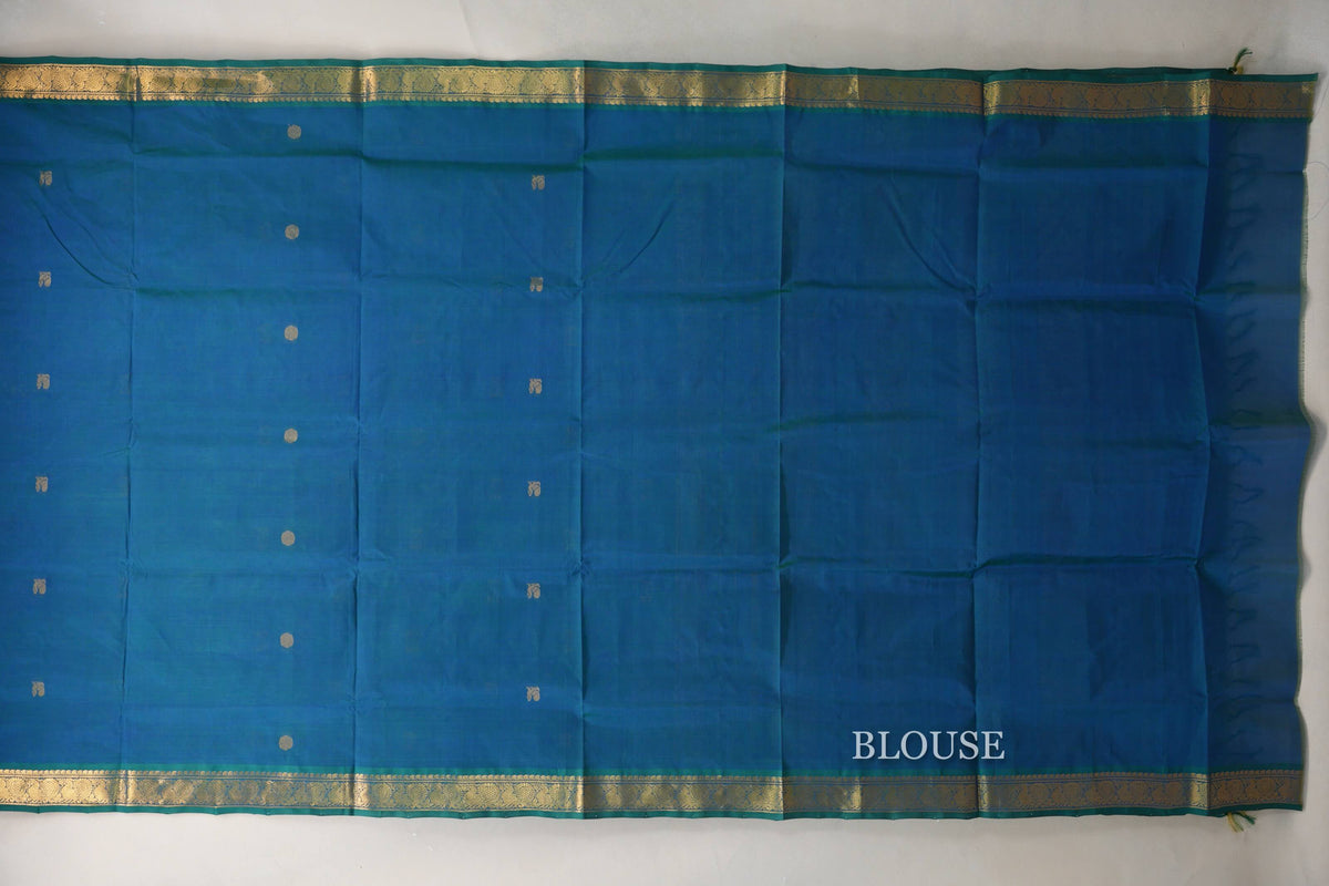 Peacock Blue Vegan Silk Cotton Saree blouse